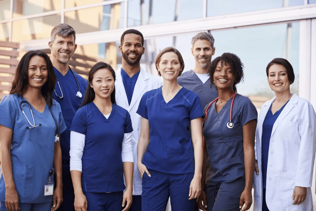 Professional home health care nurse with patient